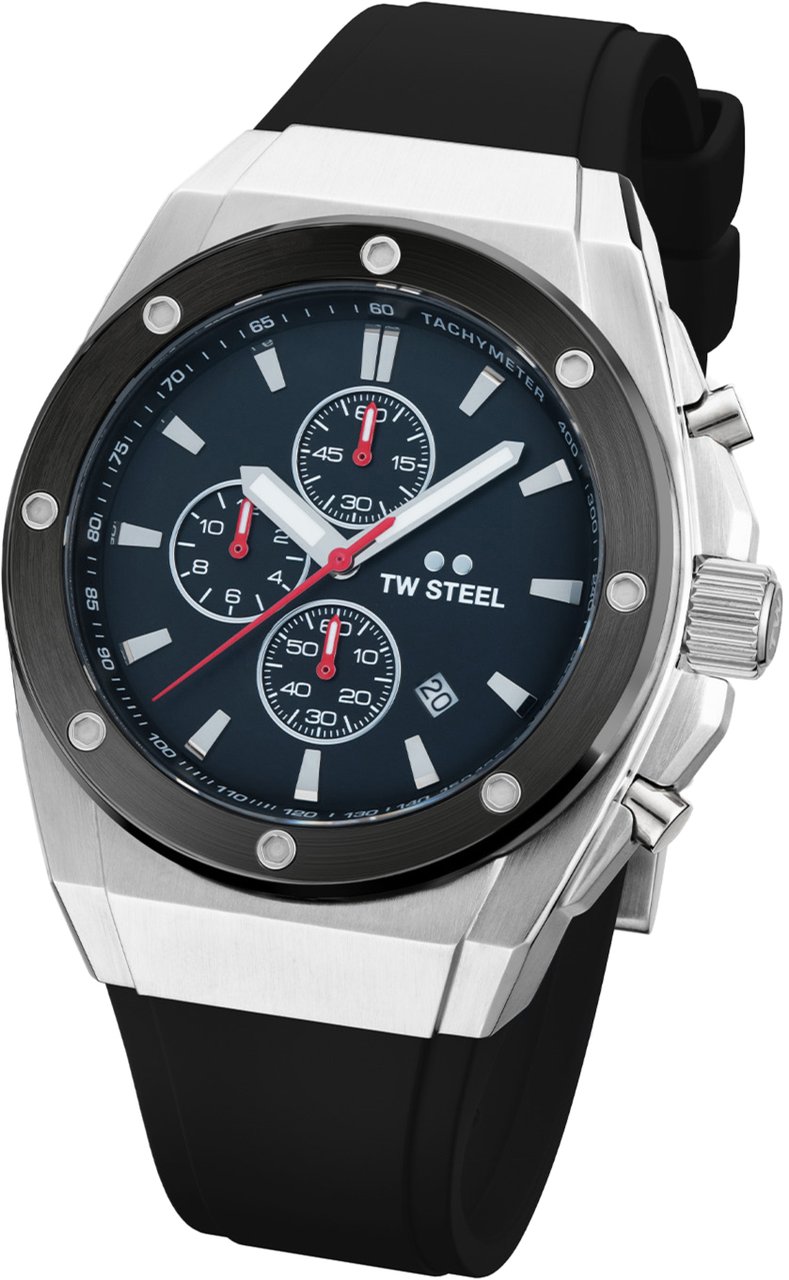 TW Steel TW Steel TWCE4104 CEO Tech Steel Chrono Zwart Siliconen 44mm Zilver
