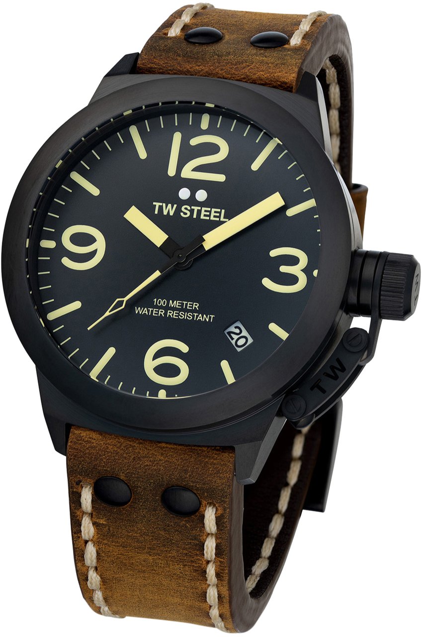 TW Steel TW Steel TWCS103 Canteen Steel Zwart leer 45mm Zwart