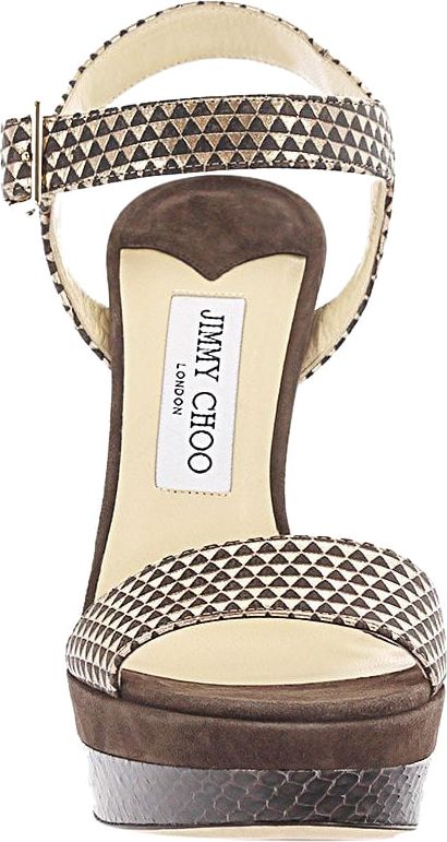 Dolce & Gabbana Women Sandals Dora Plateau Leather Gold Metallic Suede Brown Python Print - Verdi Zwart