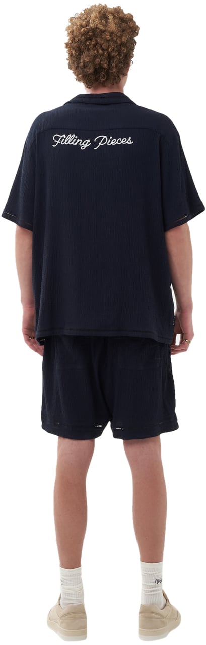 Filling Pieces Resort Shorts Seersucker Navy Blauw