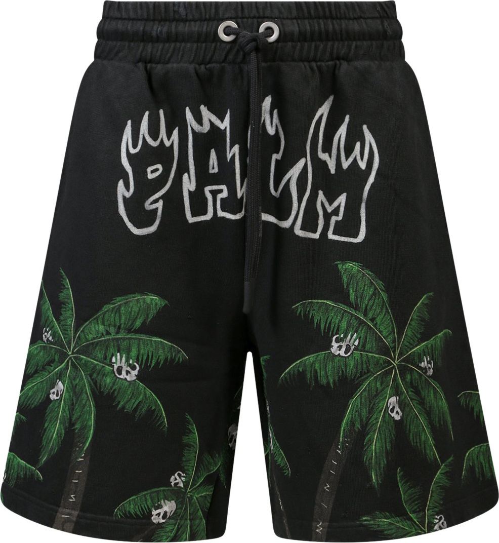 Palm Angels PalmeSkull cotton bermuda shorts with Destroyed effect Zwart