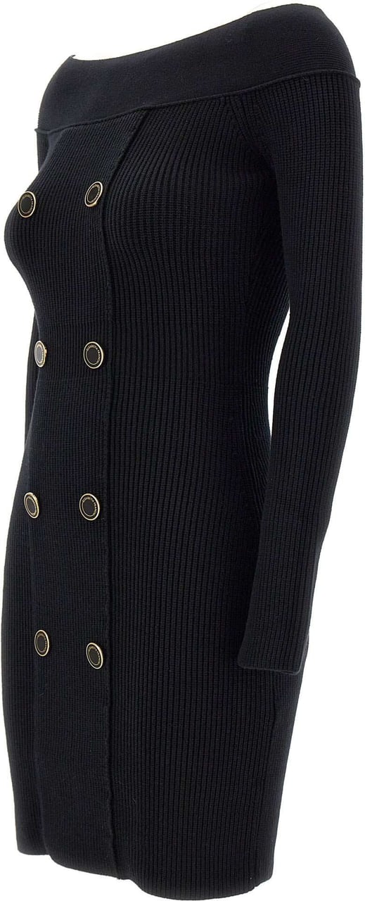 Elisabetta Franchi Black Knitted Coat Dress Black Zwart