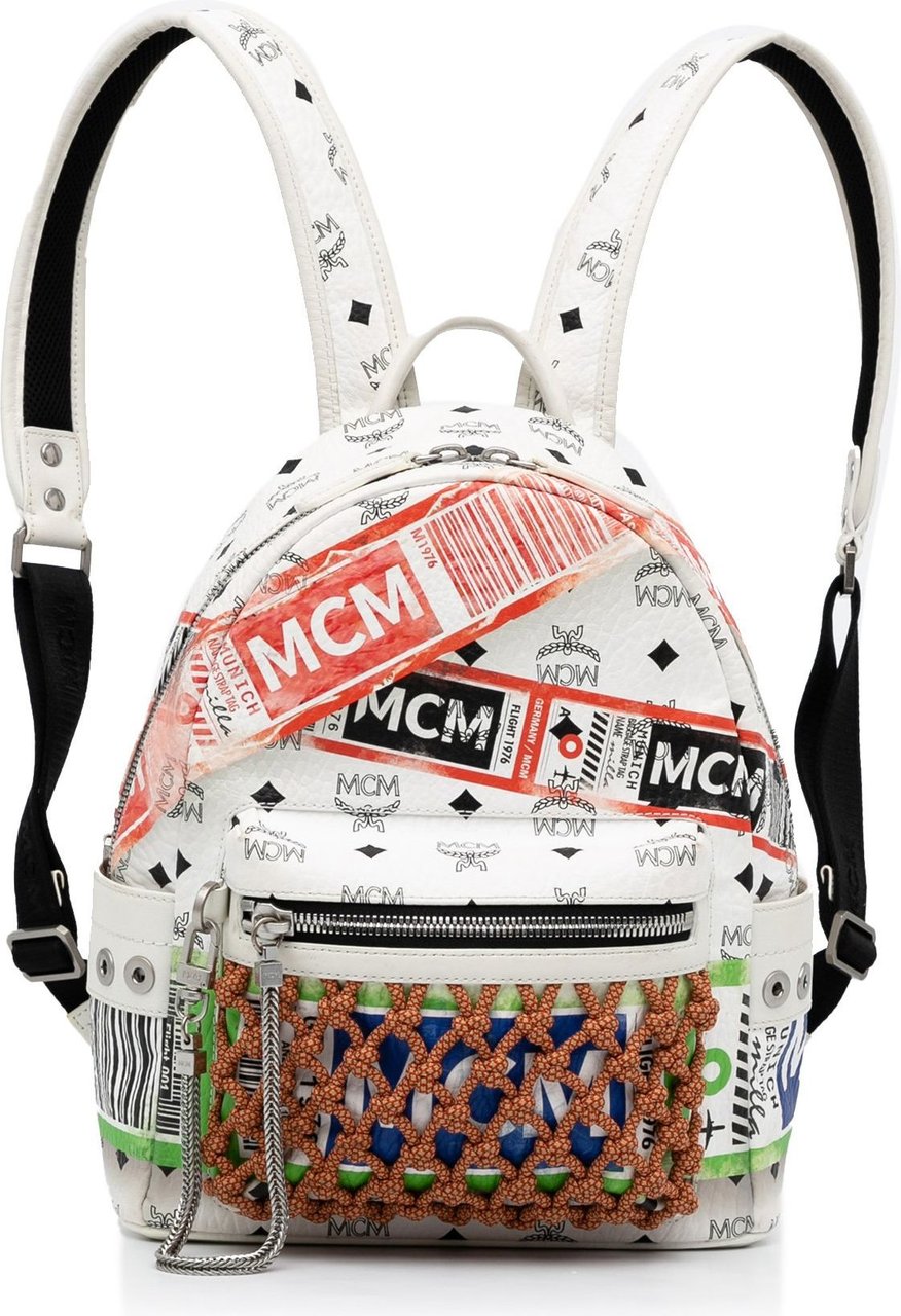 MCM Visetos Stark Flight Logo Backpack Wit