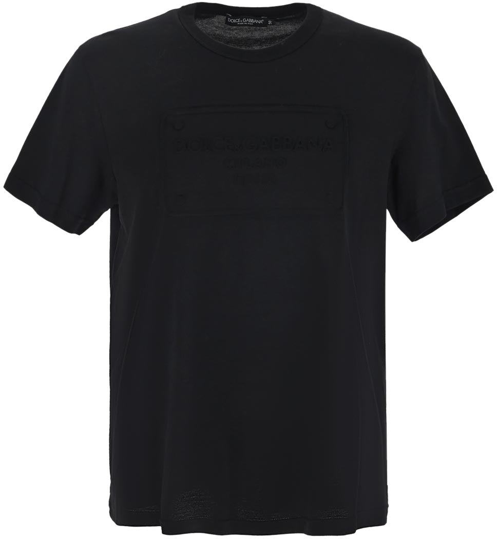 Dolce & Gabbana Cotton T-Shirt With Embossed Logo Zwart