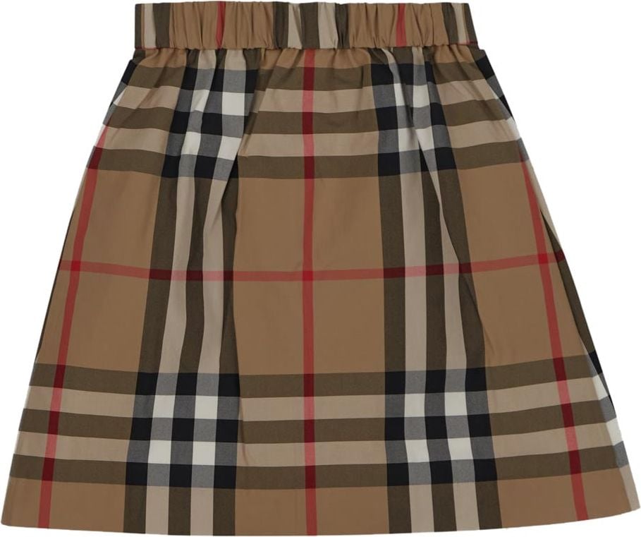 Burberry Exaggerated Check Pleated Cotton Skirt Beige