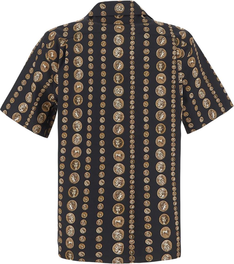 Dolce & Gabbana Coin Print Stretch Drill Hawaiian Shirt Zwart