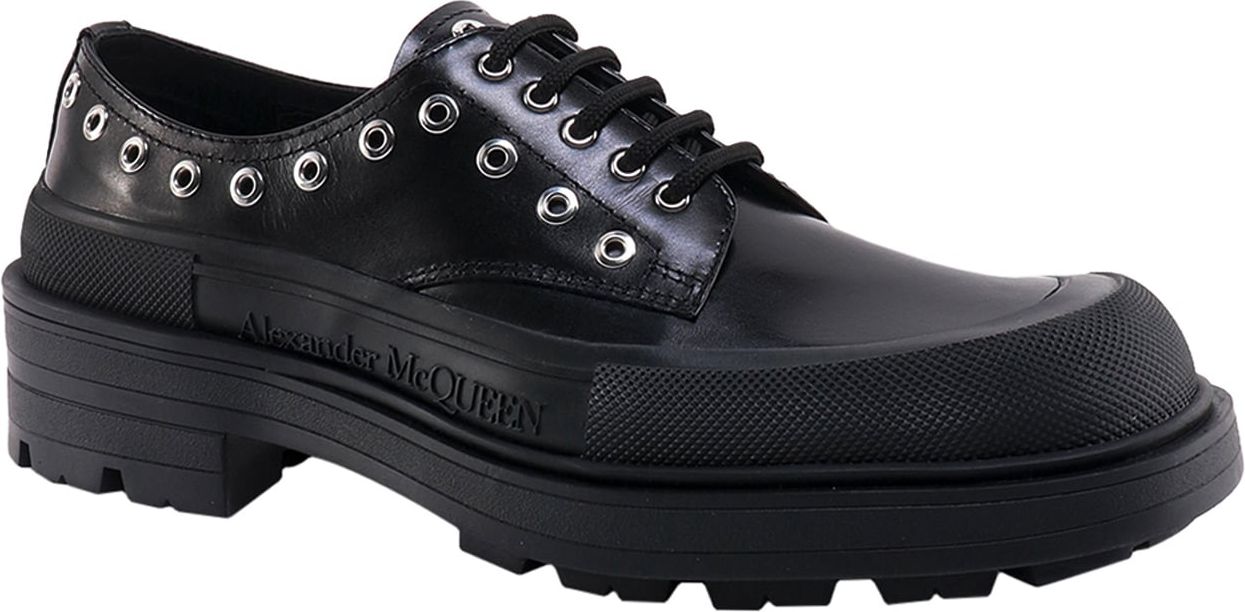 Alexander McQueen Leather lace-up shoe with metal details Zwart