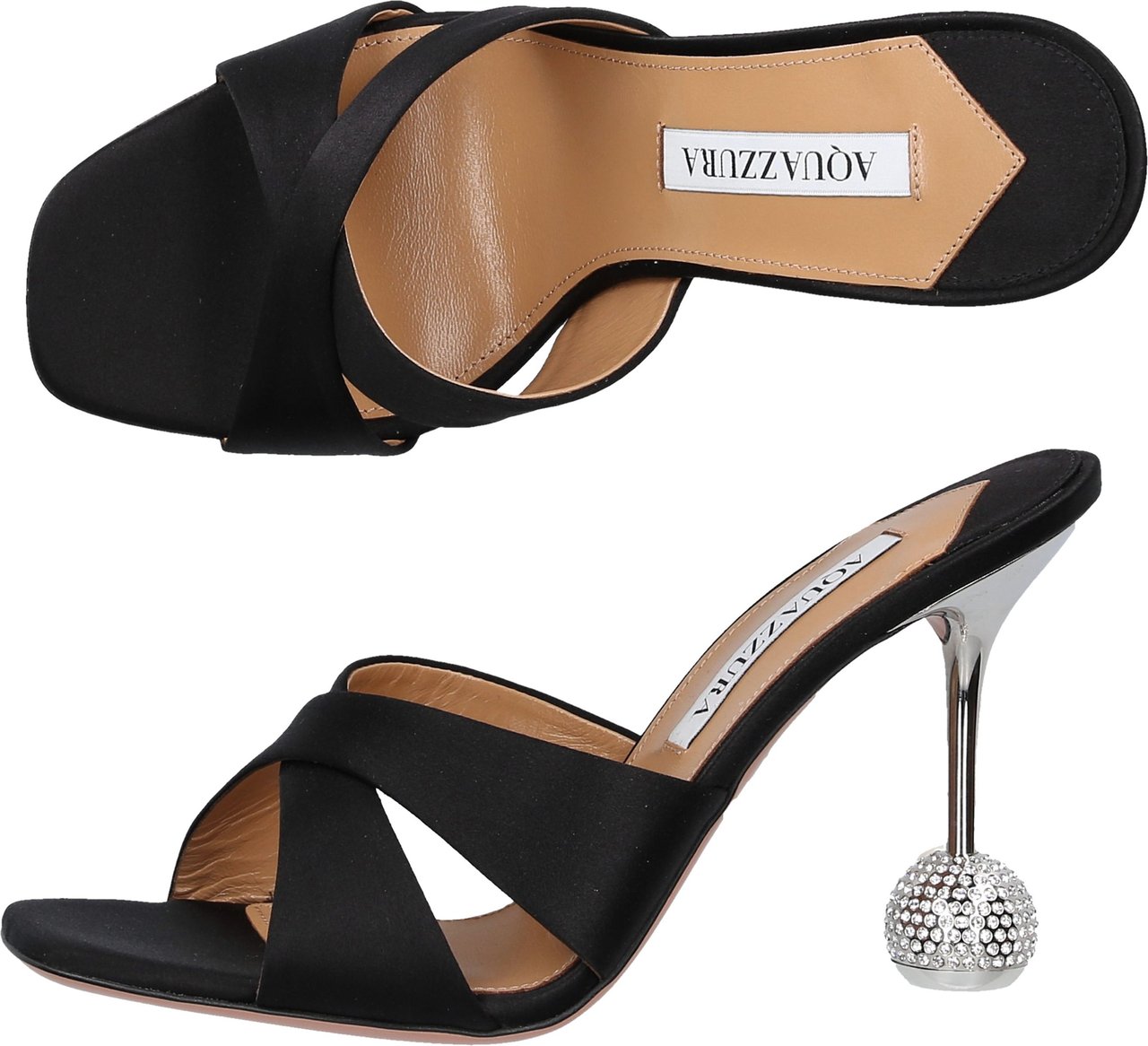 Aquazzura Sandals Yes Darling Satin Diamond Zwart