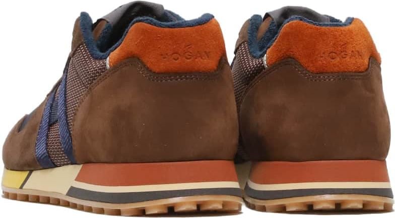 HOGAN Sneakers H383 running in suede marrone e nylon blu Bruin