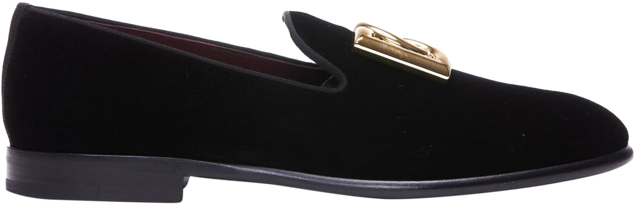 Dolce & Gabbana DG Logo Velvet Slippers Zwart