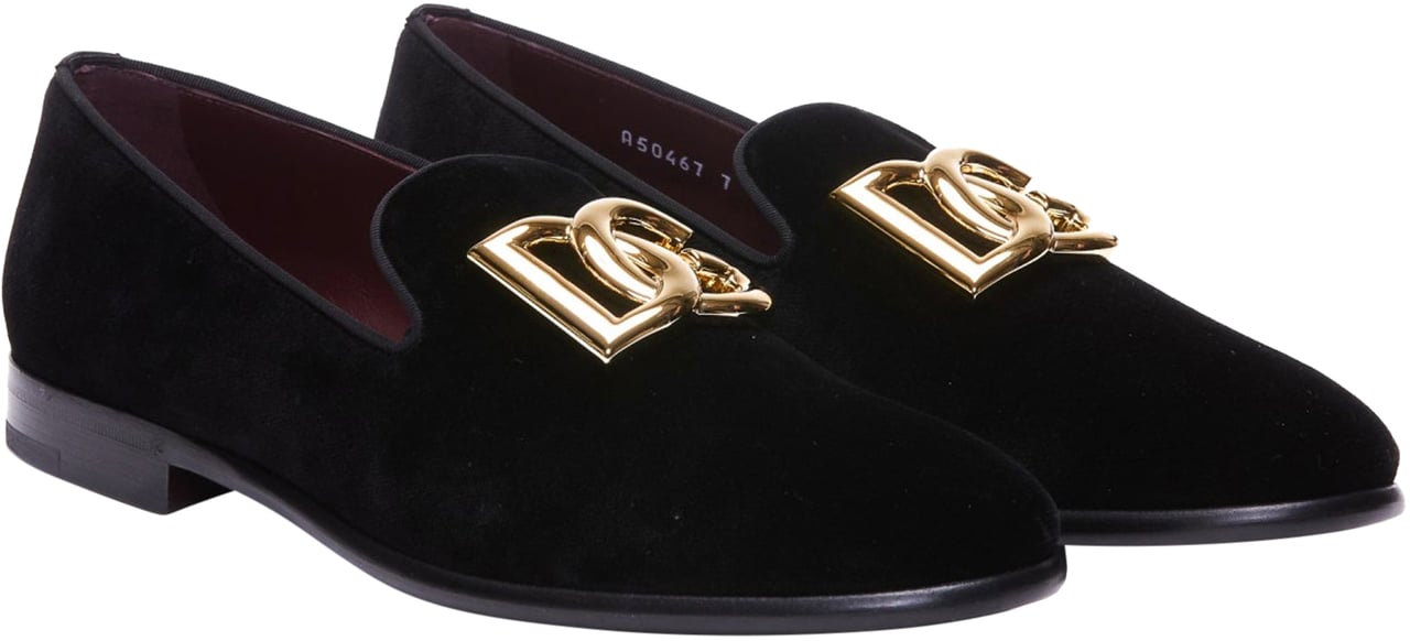 Dolce & Gabbana DG Logo Velvet Slippers Zwart