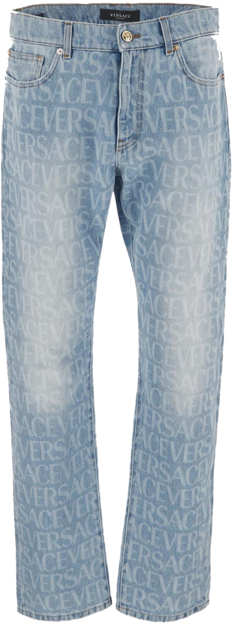 Versace All-Over Logo Jeans Blauw