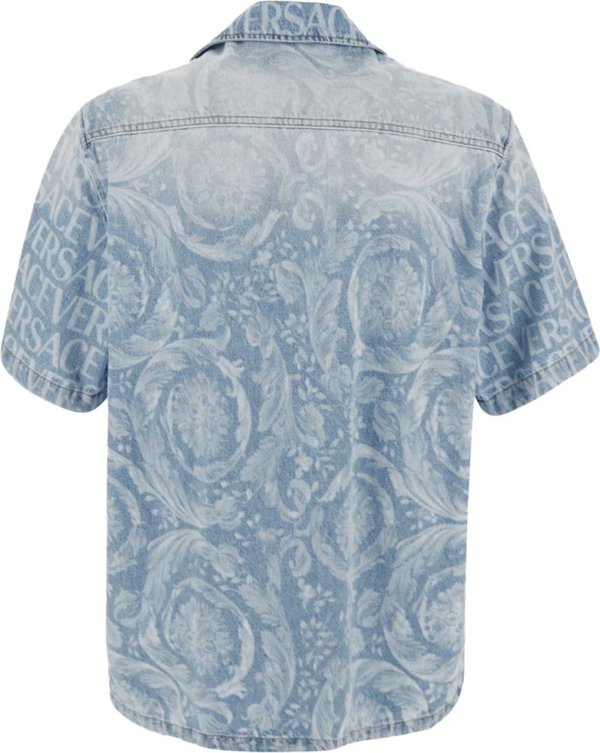 Versace Logo Laser Print Denim Shirt Blauw