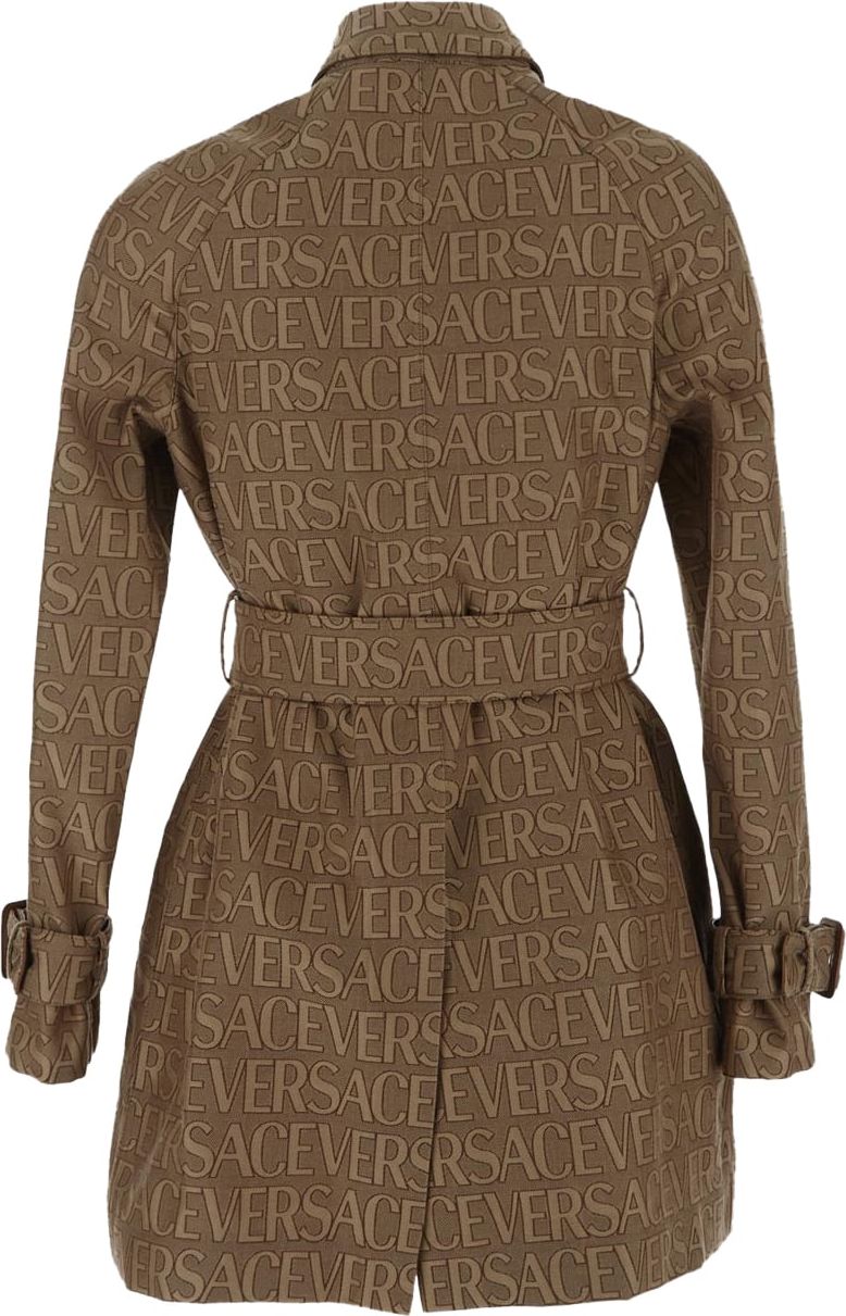 Versace All-Over Logo Short Trench Coat Bruin