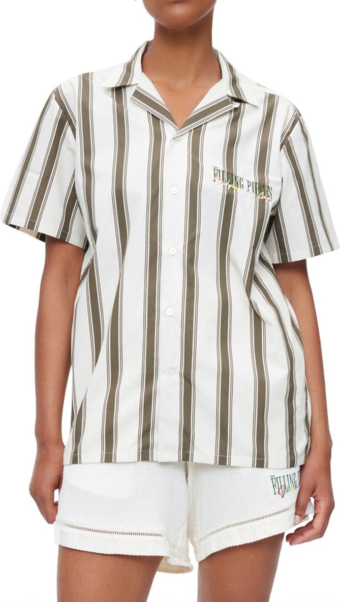 Filling Pieces Resort Shirt Striped Khaki Groen