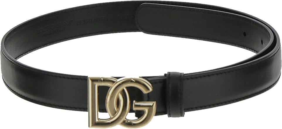 Dolce & Gabbana Calfskin Belt With DG Logo Zwart