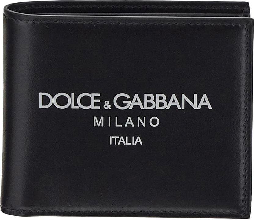 Dolce & Gabbana Calfskin Bi-Fold Wallet With Logo Zwart