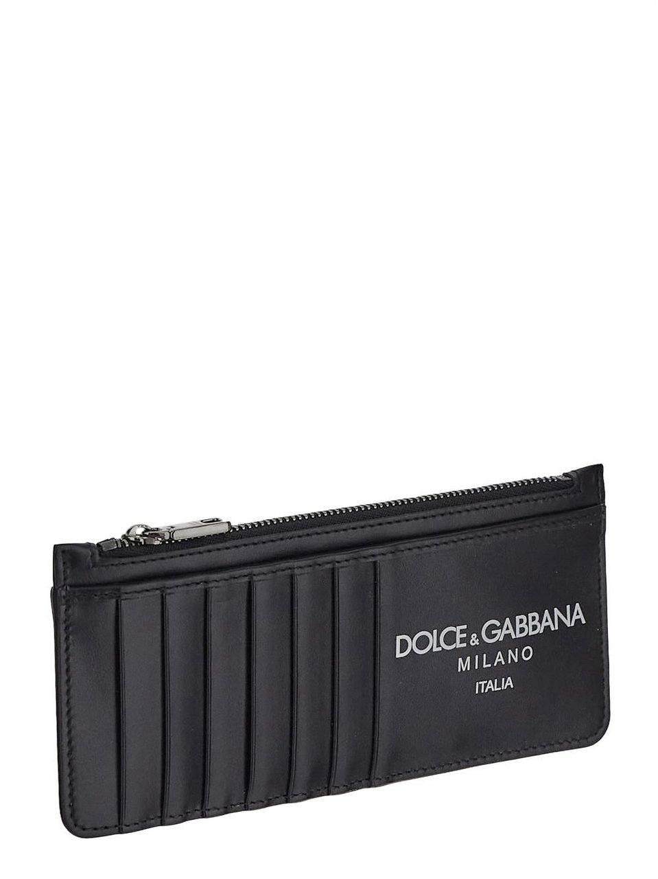 Dolce & Gabbana Calfskin Vertical Card Holder With Logo Zwart