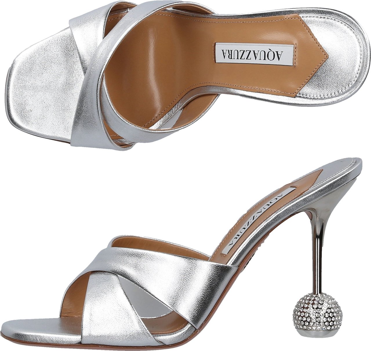Aquazzura Sandals Yes Darling Calfskin Diamond Zilver