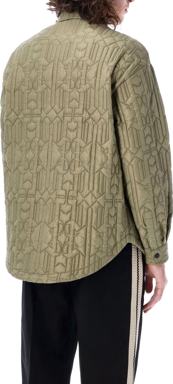 Palm Angels Allover monogram quilted overshirt Groen