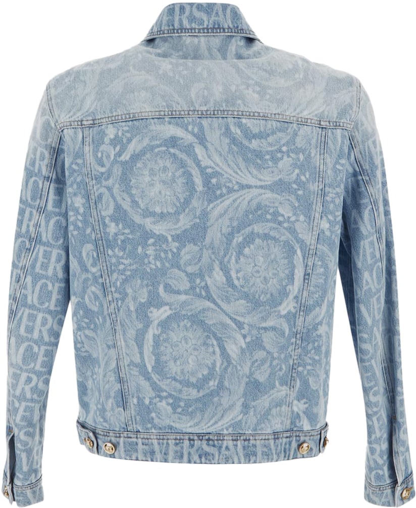 Versace Logo Laser Print Denim Jacket Blauw