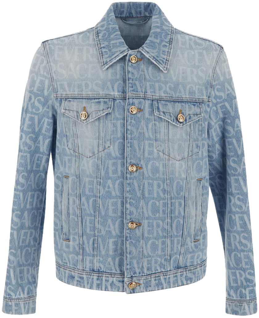 Versace Logo Laser Print Denim Jacket Blauw