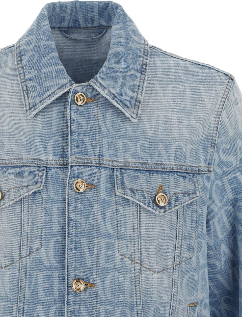 Versace Logo Laser Print Denim Jacket Blauw