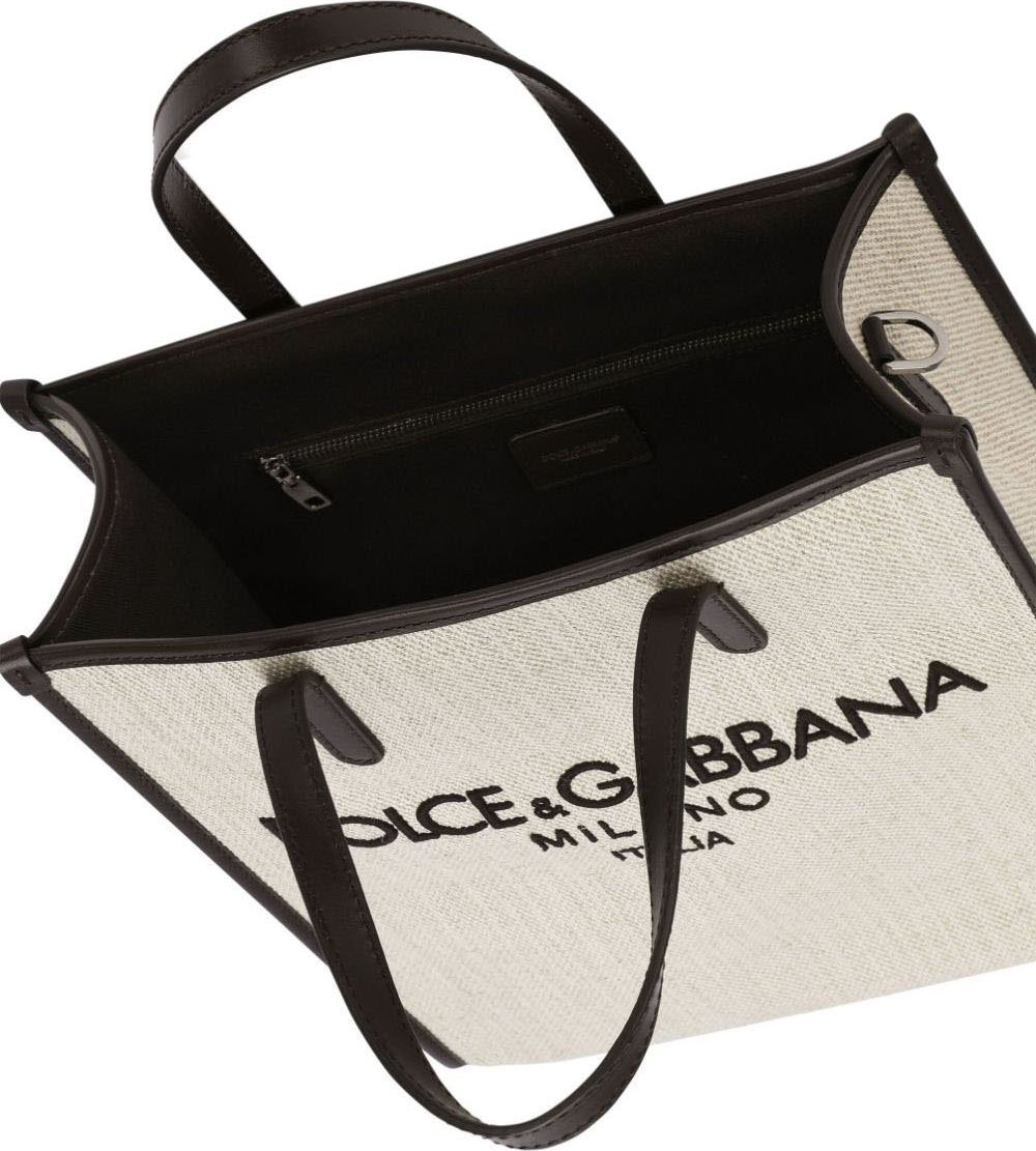 Dolce & Gabbana Small Structured Canvas Shopper Bag Beige