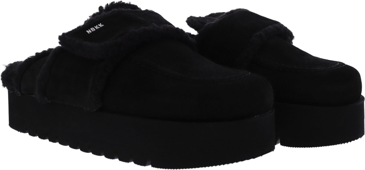 Nubikk Teddy Chunky Fur | Black Raven Slipper for Women Zwart