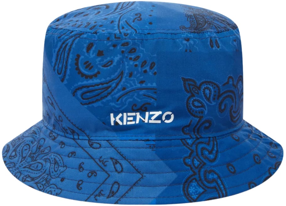 Kenzo Paisley Bandana Logo Bucket Hat Blauw