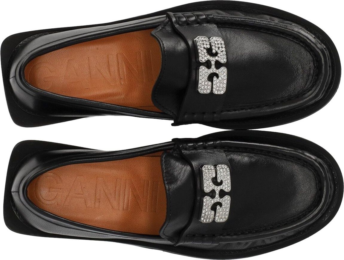Ganni Black Loafer With Logo Black Zwart