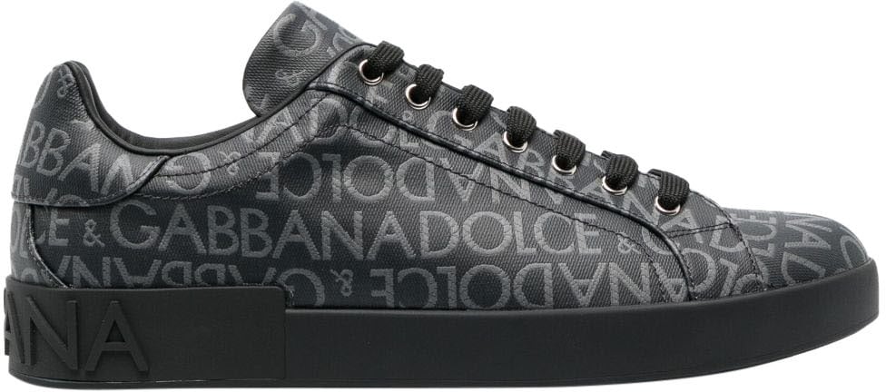 Dolce & Gabbana Coated Jacquard Portofino Sneakers Zwart