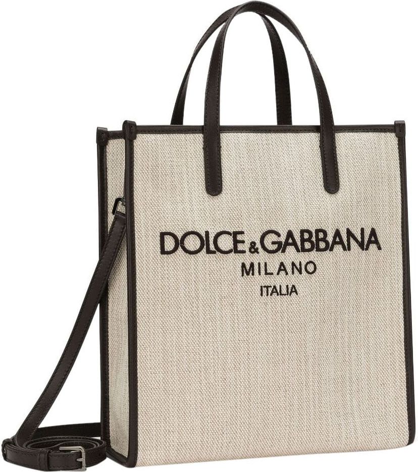 Dolce & Gabbana Small Structured Canvas Shopper Bag Beige