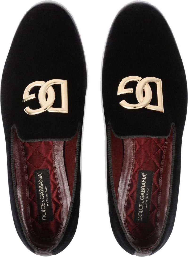 Dolce & Gabbana DG Logo Velvet Slippers Zwart