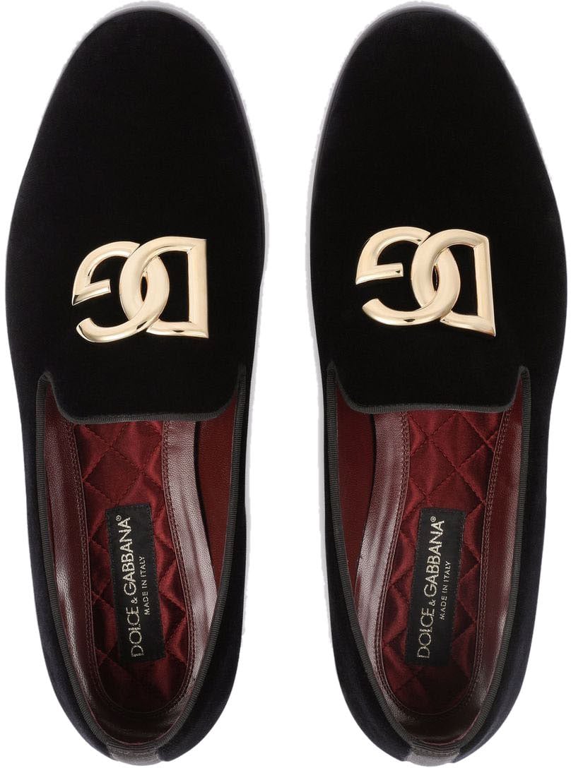 Dolce & Gabbana DG Logo Velvet Slippers Zwart