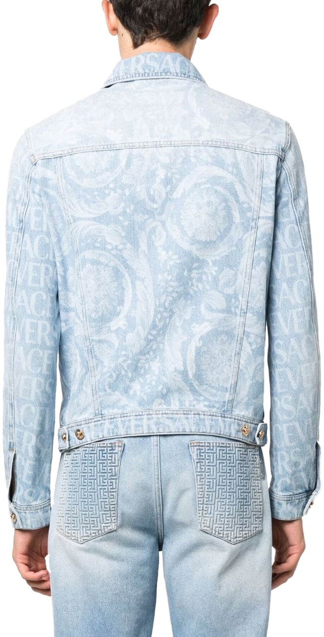 Versace Logo Laser Print Denim Jacket Blauw