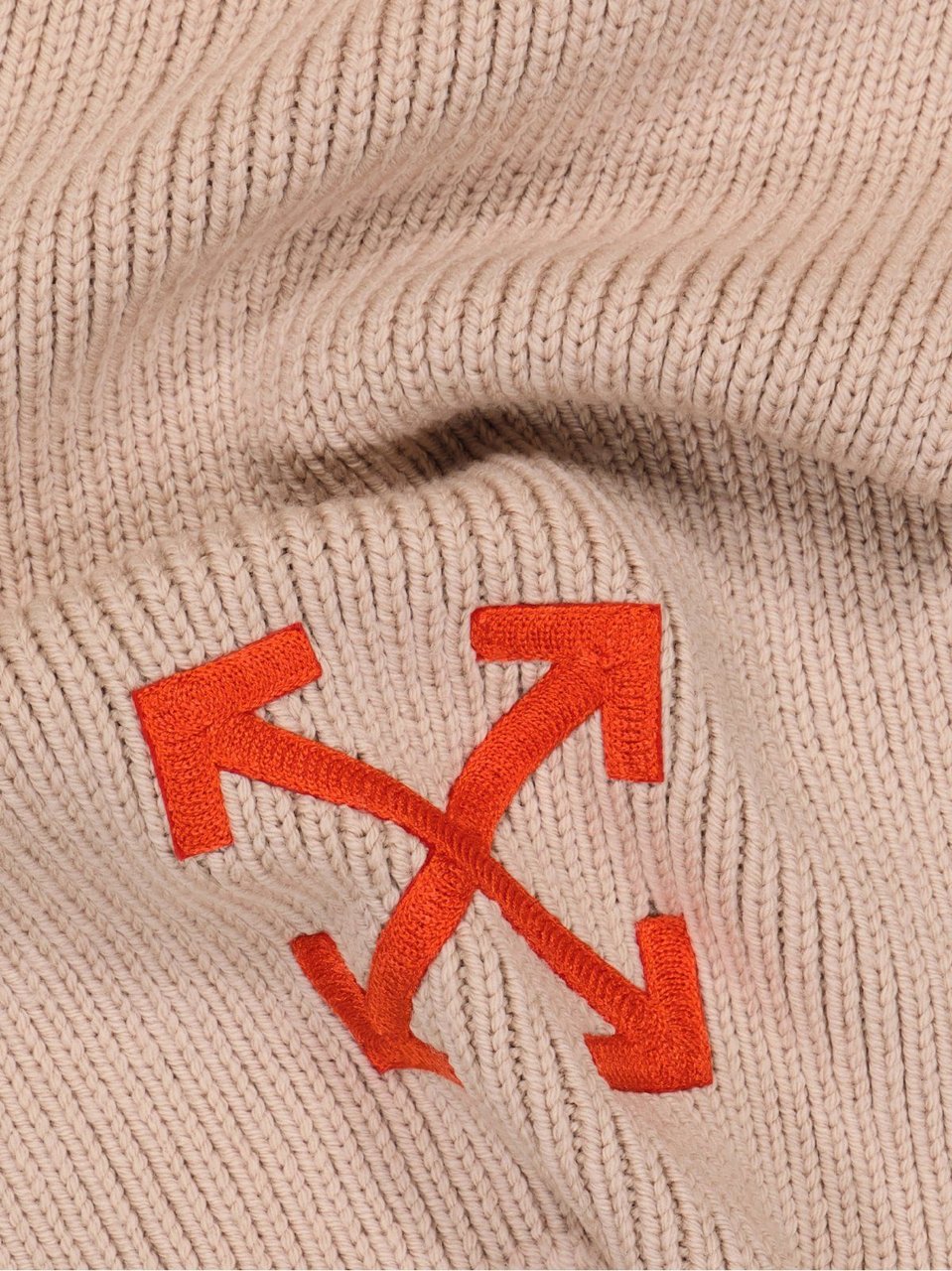 OFF-WHITE Arrow Logo Ribbed Scarf Beige