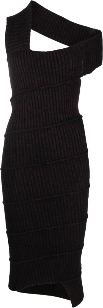 MM6 Maison Margiela Midi Dress Heavy Knit Black Zwart