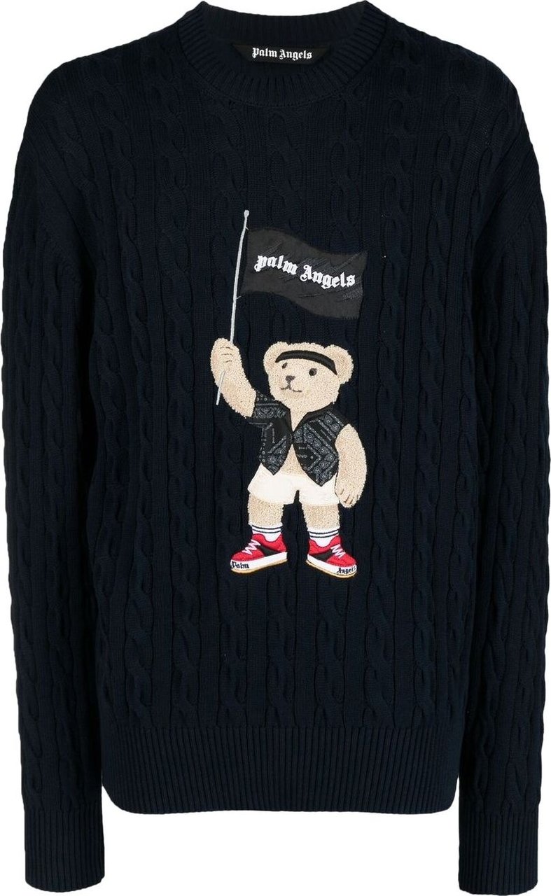 Palm Angels Pirate Bear Cable Knit Sweater Blauw