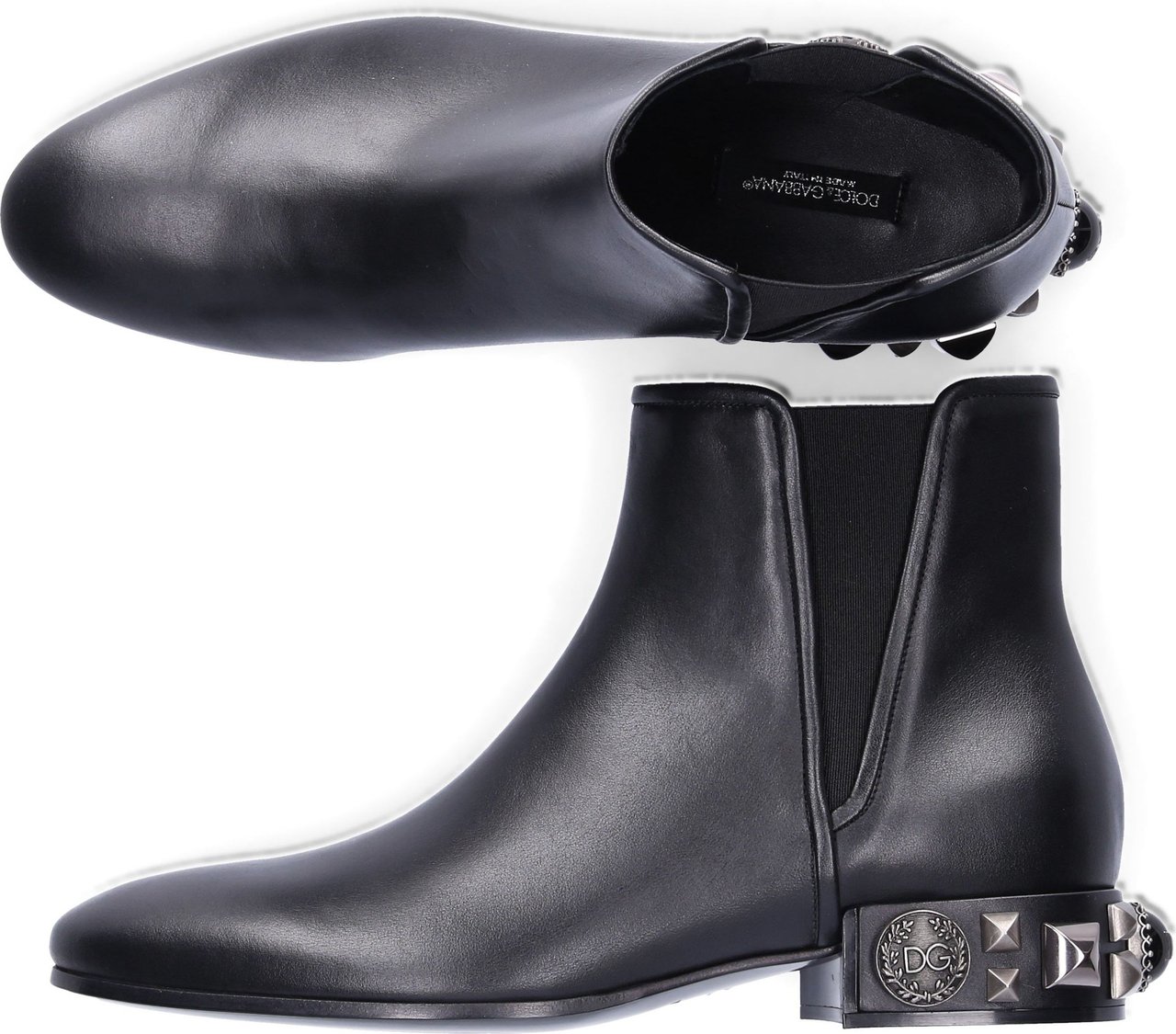 Dolce & Gabbana Women Chelsea Boots NAPOLI Nappa Leather Logo Rivets Black - Dexter Zwart