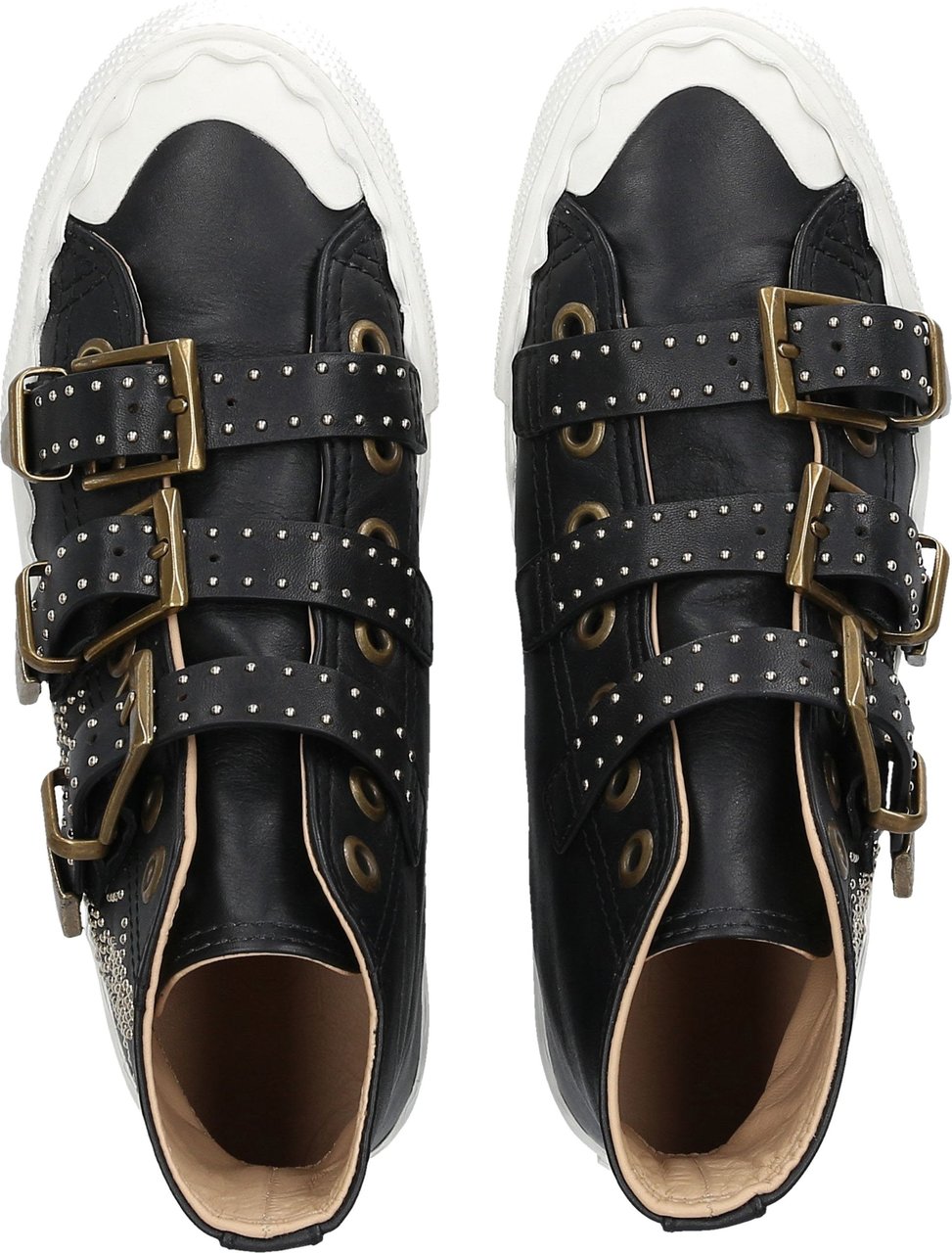 Chloé Women Sneakers SUSANNA High Leather Black Rivets Gold Floral - Virgin Zwart