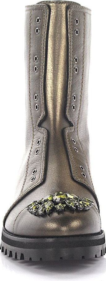 Jimmy Choo Women Ankle Boots COMBAT Calfskin Crystal Ornament Green - Kairo Groen