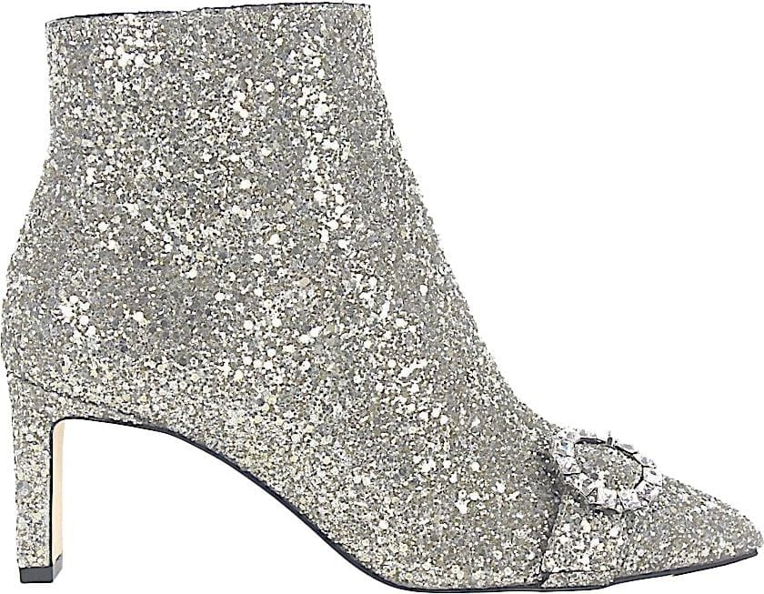 Jimmy Choo Women Boots HANOVER Fabric Glitter Silver Buckle - Marleen Grijs