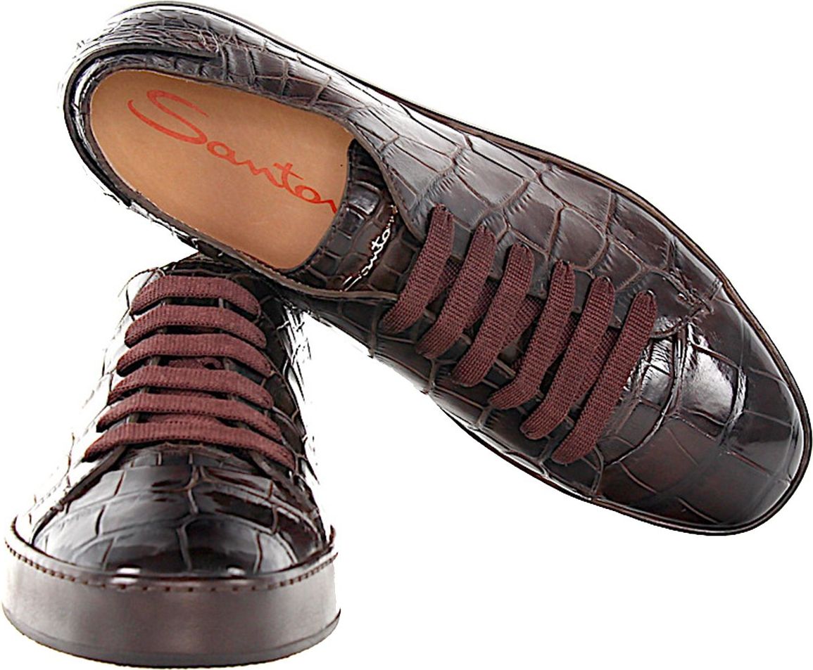 Santoni Men Low-Top Sneakers Crocodile Leather - Balzac Bruin