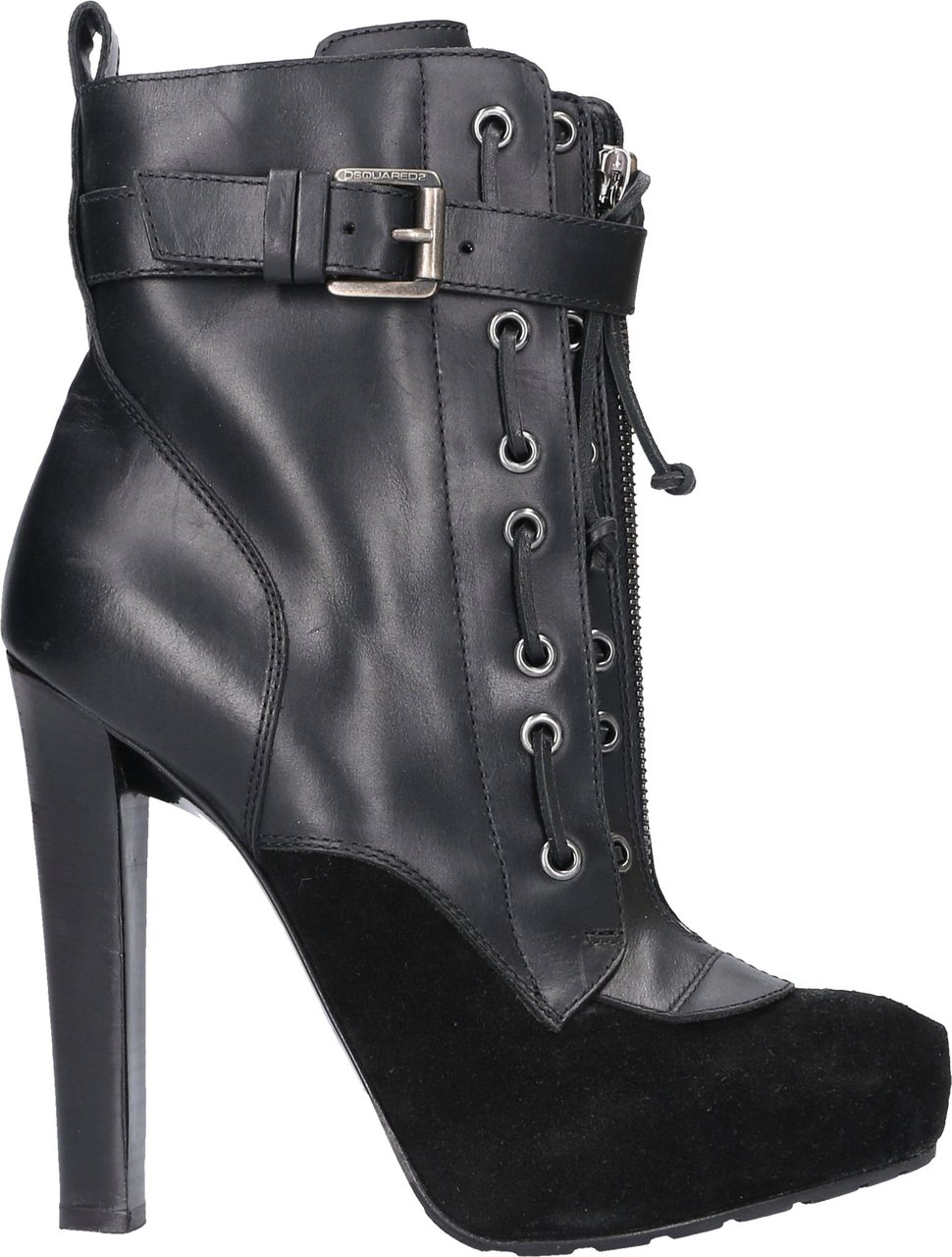 Dsquared2 Ankle Boots Calfskin Smooth Leather Suede Black Warhol Zwart