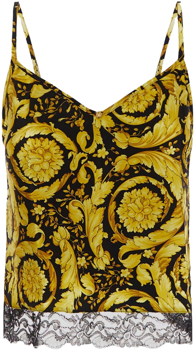 Versace Canotta in Seta Barocco Geel