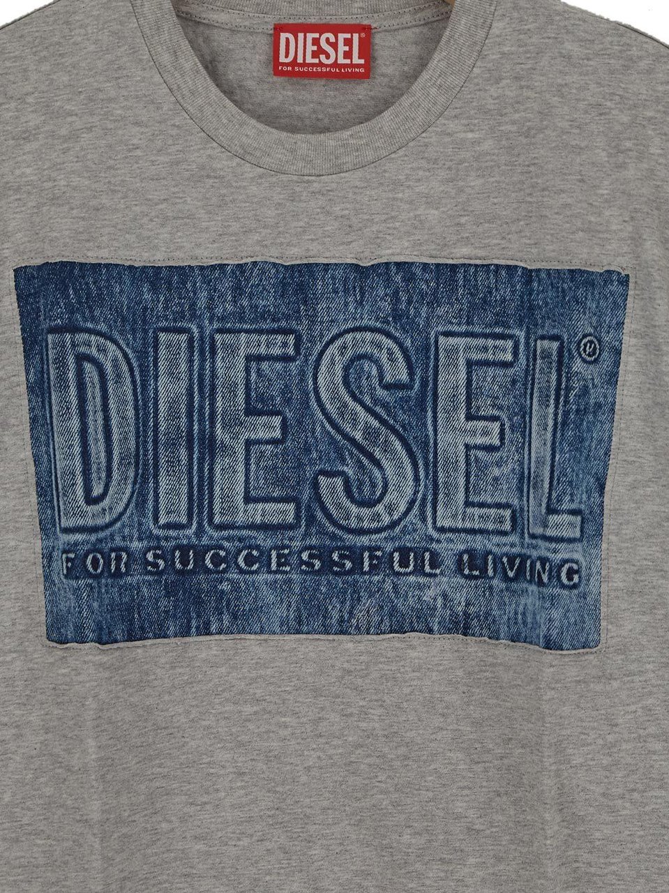 Diesel T-Shirt With Denim Insert Grijs