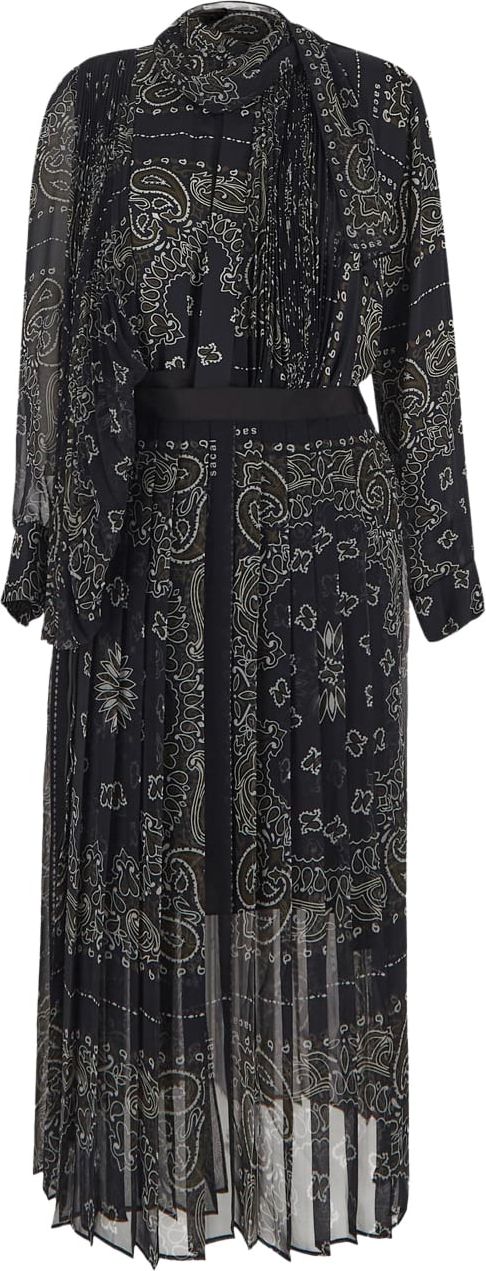Sacai Deconstructed Pleated Midi Dress Zwart