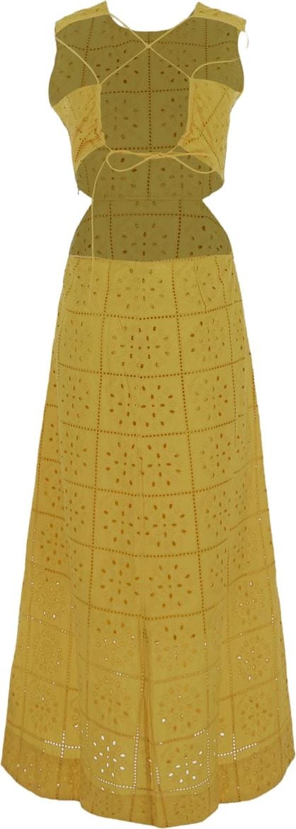 Ganni Geometric Lace Maxi Dress Geel