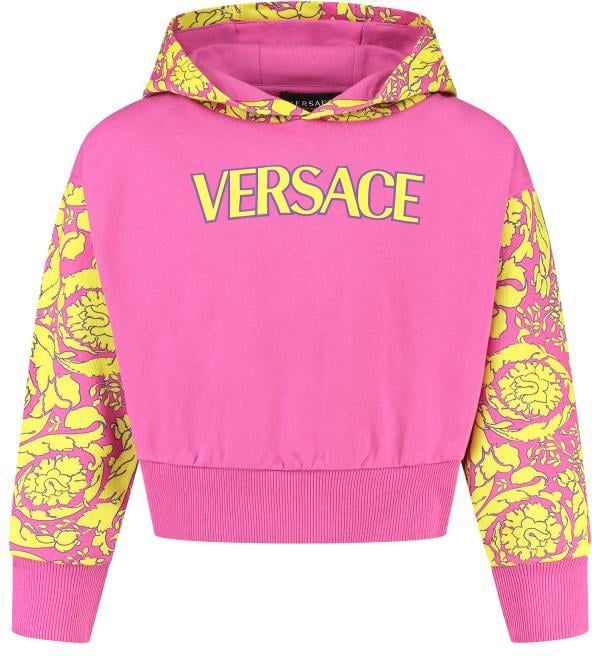 Versace Sweatshirt Fleece + Logo Print + Fleece Barocco Silhouette Roze